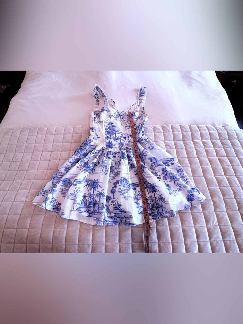 Showpo Idris Toile De Jouy Corset Mini Dress Blue White Lace Trim Size 4 - Picture 7 of 15